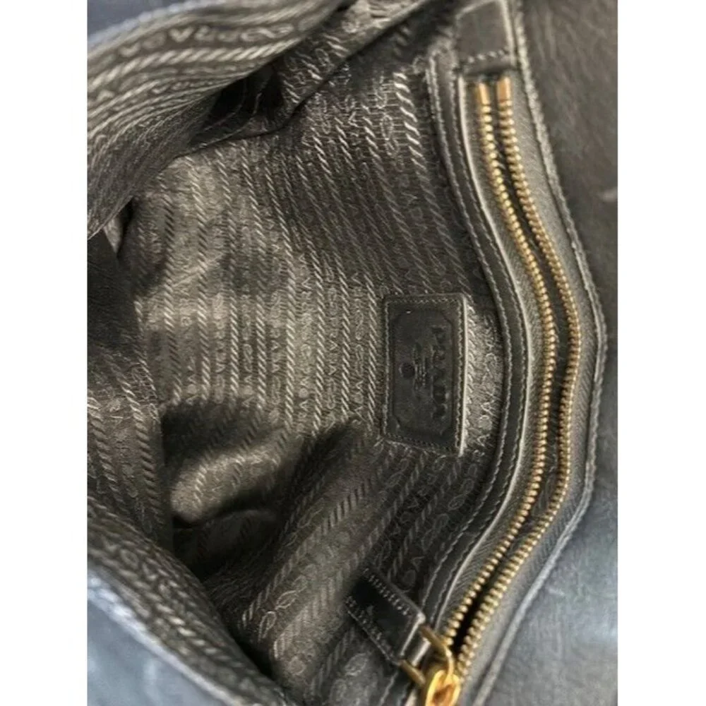 Prada Black Leather Gold Buckle‎ Flap Messenger Bag